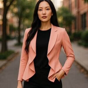 NWT ~ Coral Pink Spring Draped Open Flowing Cardigan L/S Business Jacket ~ SMALL